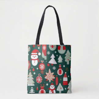Kerstpatroon sneeuwman santa bomen groen decor tote bag