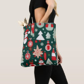 Kerstpatroon sneeuwman santa bomen groen decor tote bag (Dichtbij)