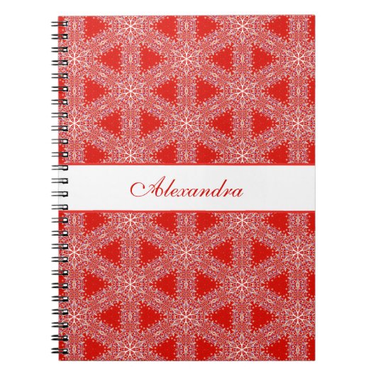 Kerstpatroon Snowflake, aangepast rood Notitieboek (Voorkant)