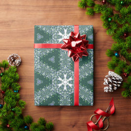Kerstpatroon Snowflakes White Green Luxury Cadeaupapier