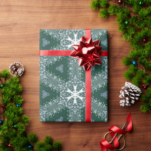 Kerstpatroon Snowflakes White Green Luxury Cadeaupapier