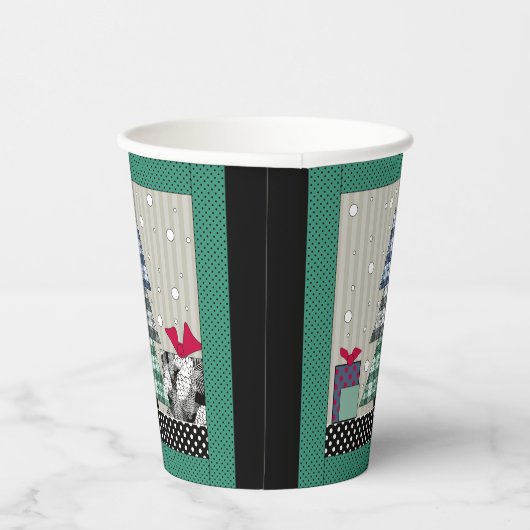 kerstpatroon, toegepast, nieuw jaar, kerst papieren bekers (Rechts)