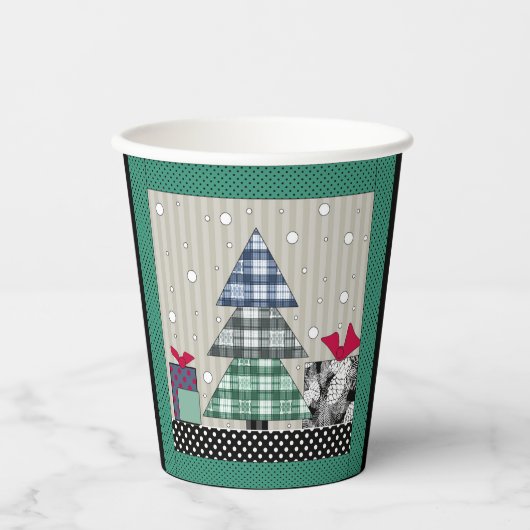 kerstpatroon, toegepast, nieuw jaar, kerst papieren bekers (Voorkant)