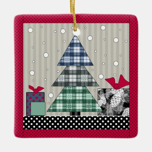 kerstpatroon, toestel, nieuw jaar, kerst c keramisch ornament (Voorkant)