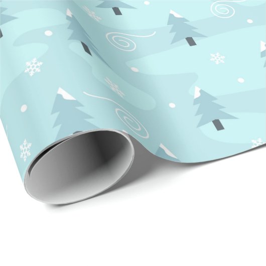 kerstpatroon van blauwe sparren en sneeuw cadeaupapier (Rol Hoek)