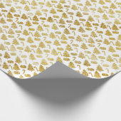 Kerstpatroon van bomen en snoepgoed. Goudkleurig o Cadeaupapier (Hoek)