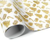 Kerstpatroon van bomen en snoepgoed. Goudkleurig o Cadeaupapier (Rol Hoek)