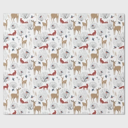 Kerstpatroon van bosdieren in de winter cadeaupapier (Vlak)
