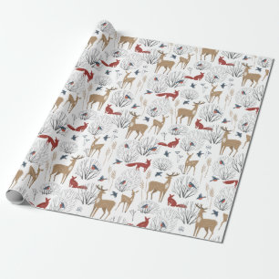 Kerstpatroon van bosdieren in de winter cadeaupapier