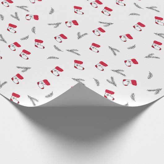 Kerstpatroon van cadeausokken Sparrentakken Cadeaupapier (Hoek)