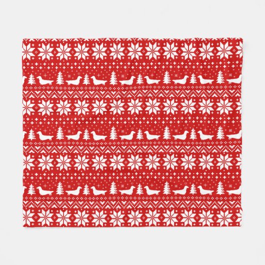 Kerstpatroon van de Dachshund Silhouettes Fleece Deken (Voorkant (Horizontaal))