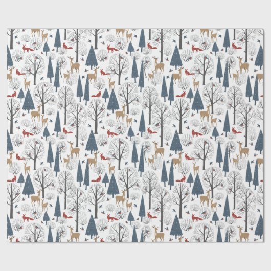kerstpatroon van de dieren in het winterbos cadeaupapier (Vlak)