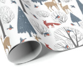 kerstpatroon van de dieren in het winterbos cadeaupapier (Rol Hoek)