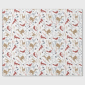 Kerstpatroon van dieren en winterplanten cadeaupapier (Vlak)