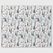 Kerstpatroon van dieren in winterbos cadeaupapier (Vlak)