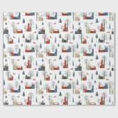 kerstpatroon van dorpen en rode vossen cadeaupapier (Vlak)