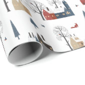 Kerstpatroon van dorpshuizen en rode vos cadeaupapier (Rol Hoek)