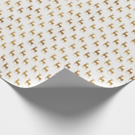 Kerstpatroon van gouden kerstman-reindeers cadeaupapier (Hoek)