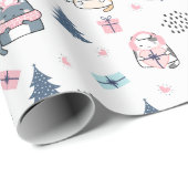 Kerstpatroon van grappige katten, cadeaus, sneeuw cadeaupapier (Rol Hoek)