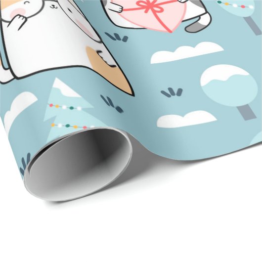 kerstpatroon van grappige katten, magische sneeuwb cadeaupapier (Rol Hoek)