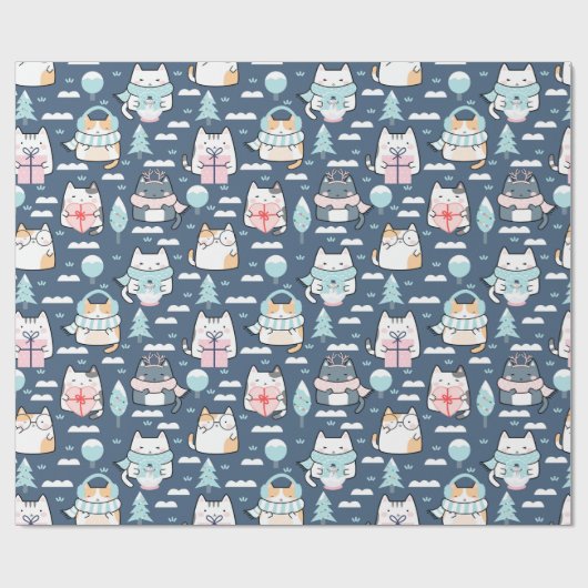 Kerstpatroon van grappige moppige katten, cadeaus cadeaupapier (Vlak)