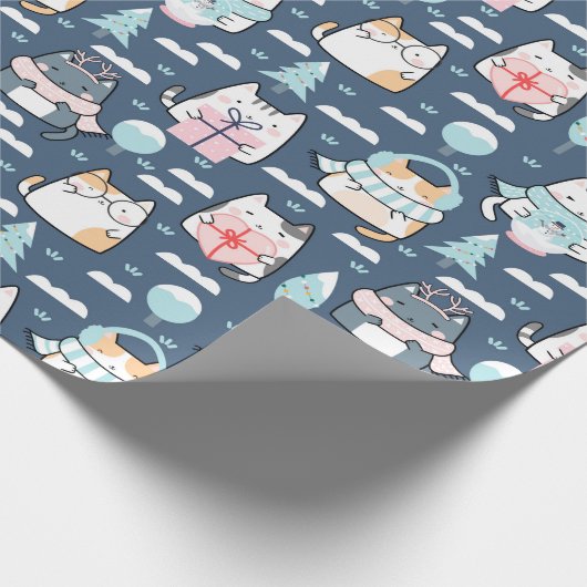 Kerstpatroon van grappige moppige katten, cadeaus cadeaupapier (Hoek)