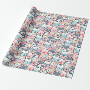Kerstpatroon van grappige schattige katten, cadeau cadeaupapier