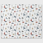 Kerstpatroon van huizen, bomen, vijver of meer cadeaupapier (Vlak)