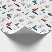 Kerstpatroon van huizen, bomen, vijver of meer cadeaupapier (Hoek)