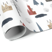 Kerstpatroon van huizen, bomen, vijver of meer cadeaupapier (Rol Hoek)