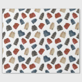 Kerstpatroon van kleurrijke gebouwen op wit cadeaupapier (Vlak)