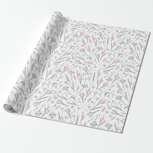 Kerstpatroon van Kleurrijke Planten in de Winter Cadeaupapier