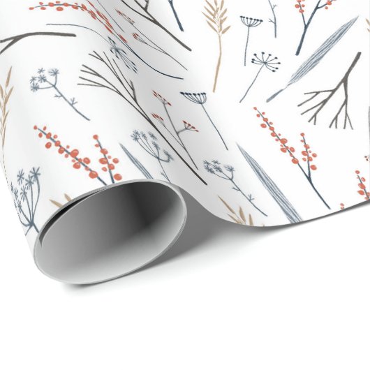 kerstpatroon van kleurrijke Planten in de winter Cadeaupapier (Rol Hoek)