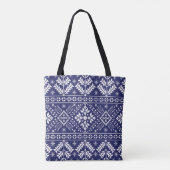 Kerstpatroon van Navy Blue en White Fair Isle Tote Bag (Achterkant)
