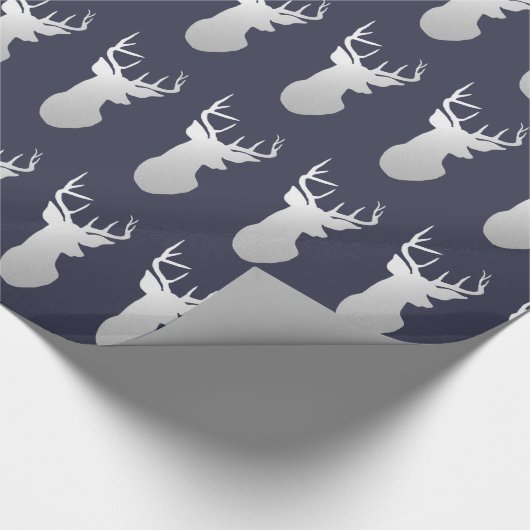 kerstpatroon van Navy Blue Silver Reindeers Cadeaupapier (Hoek)