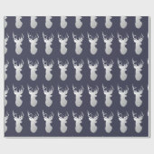 kerstpatroon van Navy Blue Silver Reindeers Cadeaupapier (Vlak)