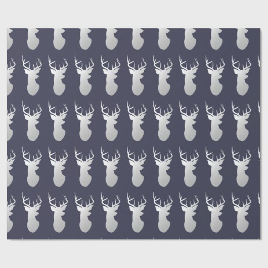 kerstpatroon van Navy Blue Silver Reindeers Cadeaupapier (Vlak)