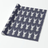 kerstpatroon van Navy Blue Silver Reindeers Cadeaupapier (Uitgerold)