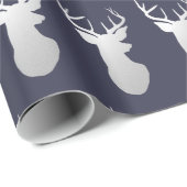 kerstpatroon van Navy Blue Silver Reindeers Cadeaupapier (Rol Hoek)