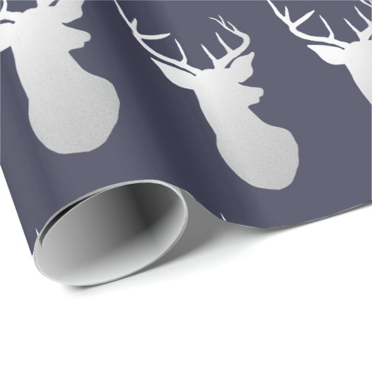 kerstpatroon van Navy Blue Silver Reindeers Cadeaupapier (Rol Hoek)