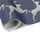 kerstpatroon van Navy Blue Silver Reindeers Cadeaupapier (Rol Hoek)