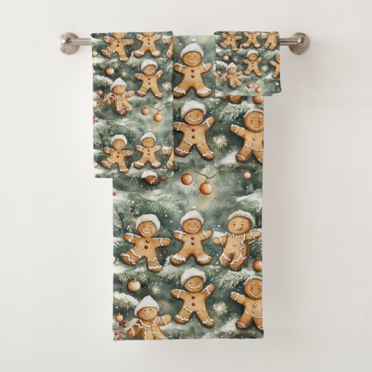 Kerstpatroon van peperkoek en ornament bad handdoek (Insitu)