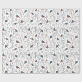 kerstpatroon van rode Robin Birds en Planten Cadeaupapier (Vlak)