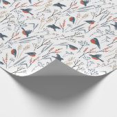 kerstpatroon van rode Robin Birds en Planten Cadeaupapier (Hoek)