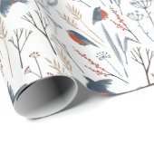 kerstpatroon van rode Robin Birds en Planten Cadeaupapier (Rol Hoek)