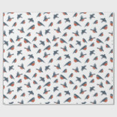 Kerstpatroon van rode roodborstjes op wit cadeaupapier (Vlak)