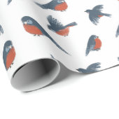 Kerstpatroon van rode roodborstjes op wit cadeaupapier (Rol Hoek)