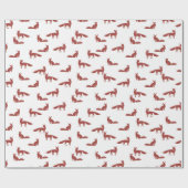 Kerstpatroon van rode vossen op wit cadeaupapier (Vlak)