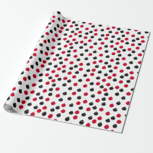 Kerstpatroon van rode, zwarte ornamentballen cadeaupapier