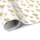 Kerstpatroon van sparrenbomen. Goud op wit Cadeaupapier (Rol Hoek)